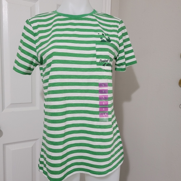 Pocket Full Of Clovers 🍀 TShirt Green & White Stripes St Patrick's Day S NWT - Picture 2 of 9